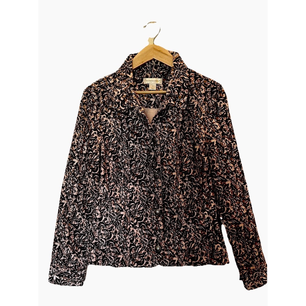 Christopher & Banks Womens Corduroy Jacket Medium Beige Brown Floral Paisley EC